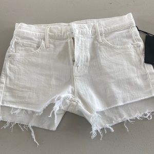 Mother white denim shorts. Teaser step fray short. Color= totally innocent